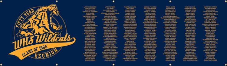 High School Reunion Vinyl Banner with Blue lIsted Classmate Names