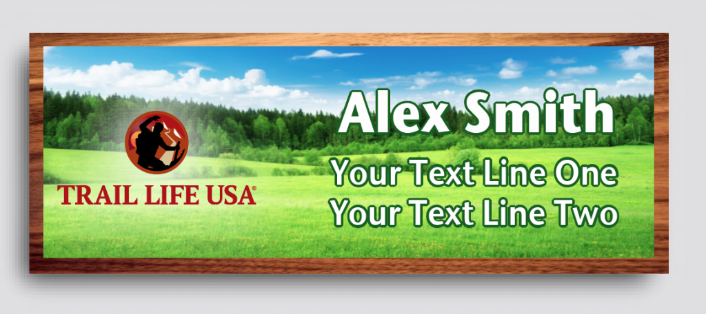 Trail Life Name Tag - Green Pastures On Wood - Shop ClassB