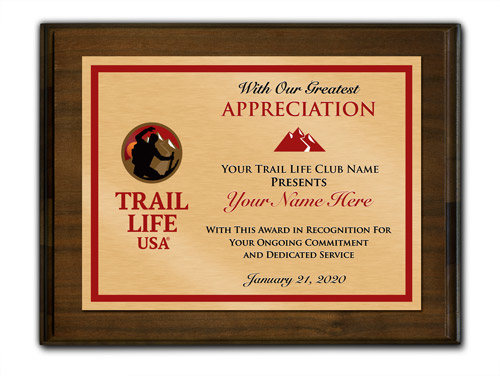 Trail Life horizontal Mountain Walnut Wood Background Plaque