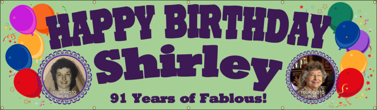 Happy Birthday Vinyl Banner with Balloons and Custom Photo Design