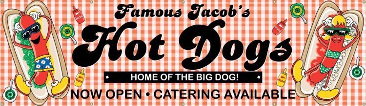 Restaurant Vinyl Banner with Fun Hot Dog Design