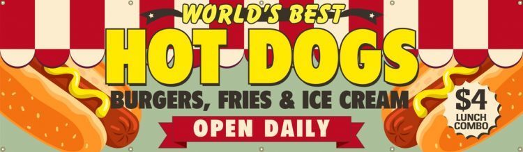 Restaurant Vinyl Banner with Hot Dog Design